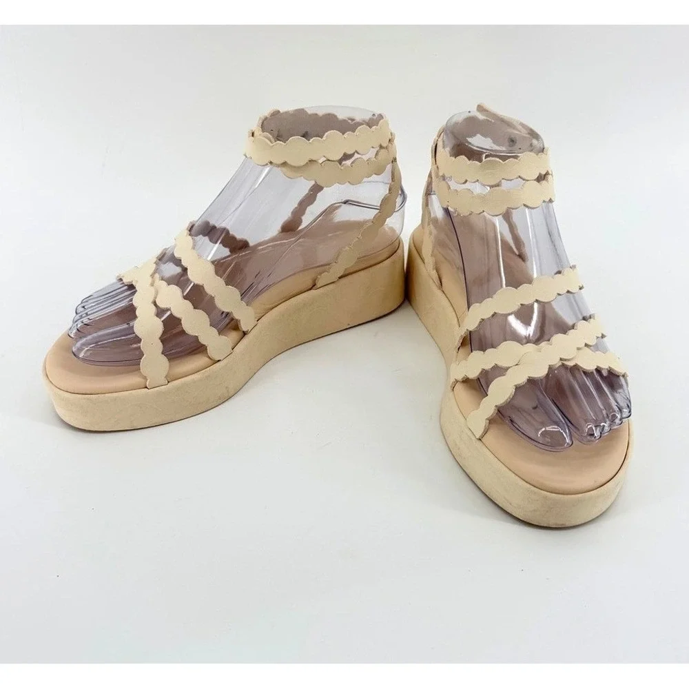 Anciet Greek Sandals Aspsis Flatform‎ Cream Scalloped Platform Ankle size 36 6